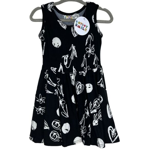 NEW Dot Dot Smile White Scribble Hearts Flowers Black Tank Dress 12-24 Months - Picture 1 of 6